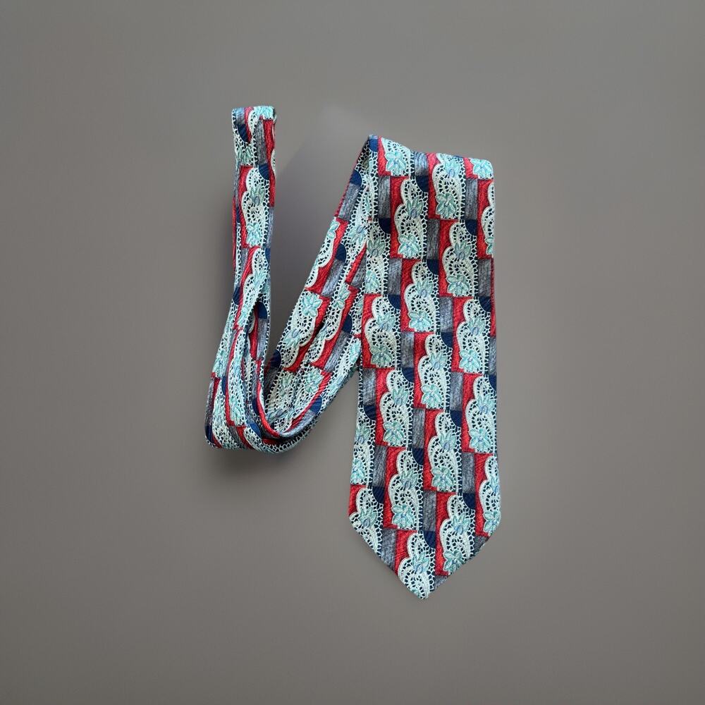 Ermenegildo Zegna Paisley Tie Blue Red Metallic 100% Silk Made in Italy